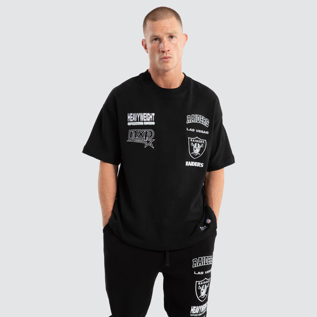 Model Wears Las Vegas Raiders Surround Loopback Tee Jet Black T-Shirts in Black - Image 2
