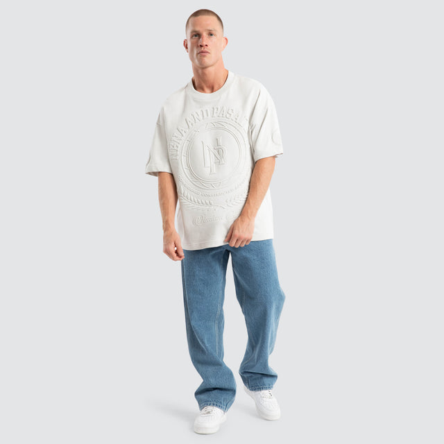 Model wears Boss Loopback Raptor Tee Glacier grey T-Shirts in Grey - Image 2