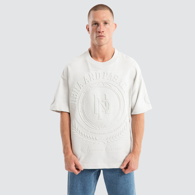 Model wears Boss Loopback Raptor Tee Glacier grey T-Shirts in Grey - Image 1