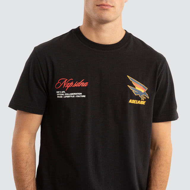 Model Wears Adelaide Crows AFL Prime Tee Jet Black T-Shirts in Black - Image 4
