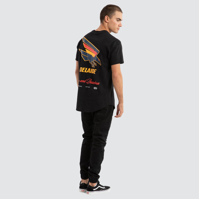 Model Wears Adelaide Crows AFL Prime Tee Jet Black T-Shirts in Black - Image 5