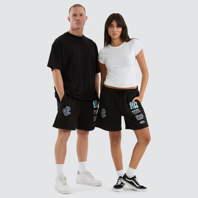 Model Wears Carlton Blues Prime Trackshorts Jet Black Shorts in Black - Image 2