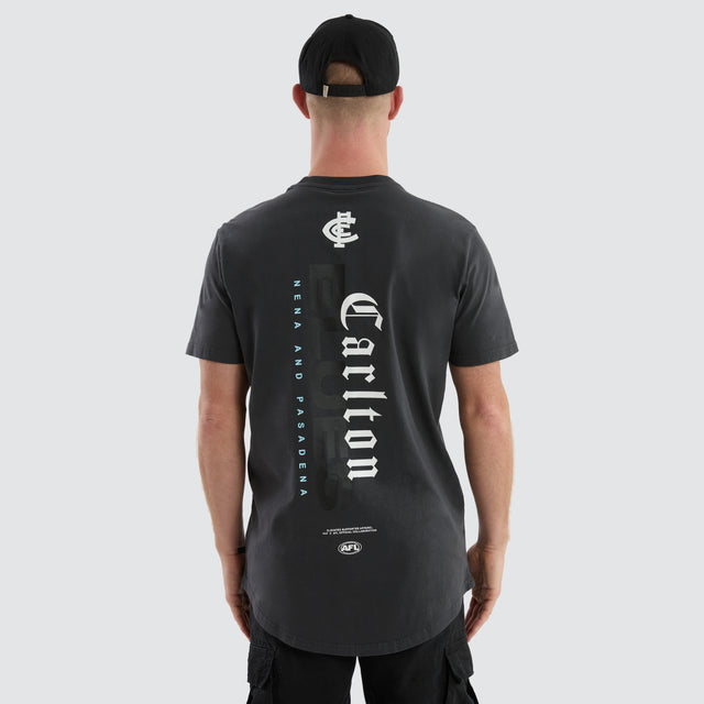 Model Wears Carlton Blues Resident Tee Pigment Asphalt T-Shirts in Grey - Image 1