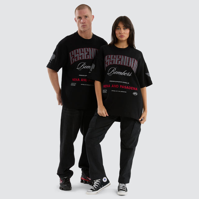 Model Wears Essendon Bombers Game-On Loopback Tee Jet Black T-Shirts in Black - Image 3