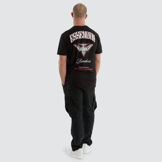 Model Wears Essendon Bombers Legend Tee Jet Black T-Shirts in Black - Image 5