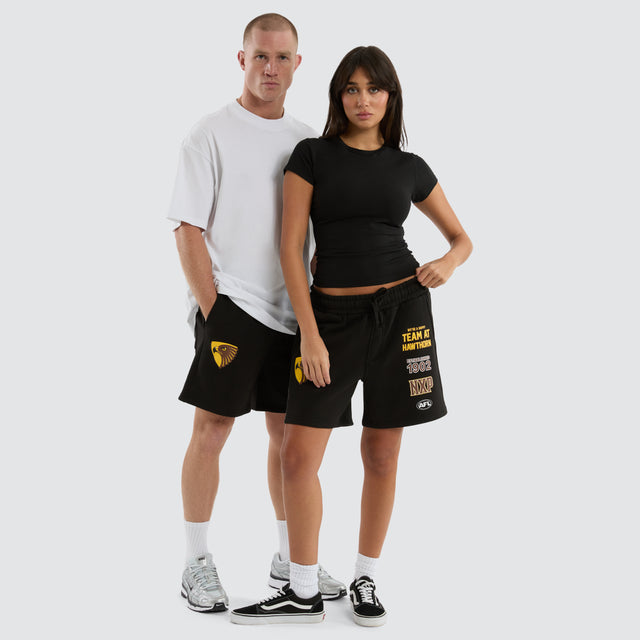 Model Wears Hawthorn Hawks Prime Trackshorts Jet Black Shorts in Black - Image 1