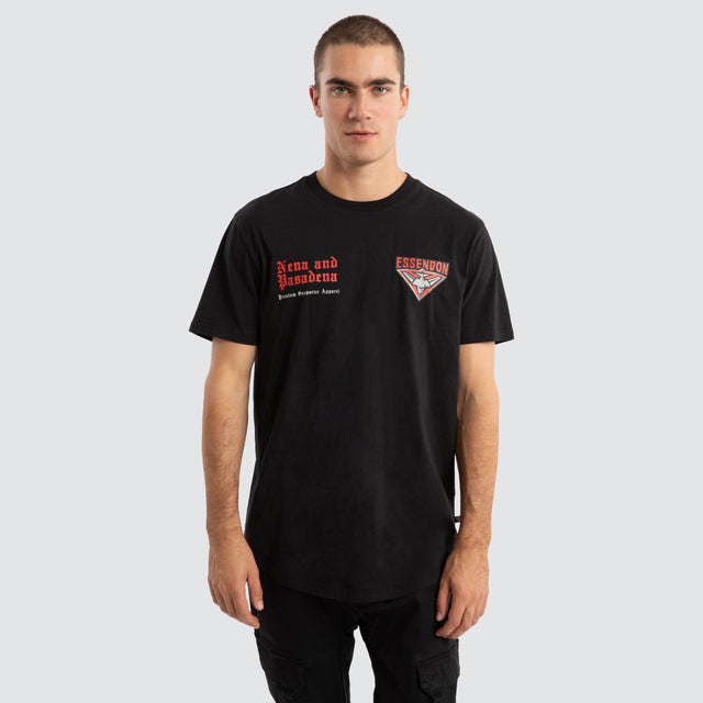 Model Wears Essendon Bombers AFL Vert Tee Jet Black T-Shirts in Black - Image 5
