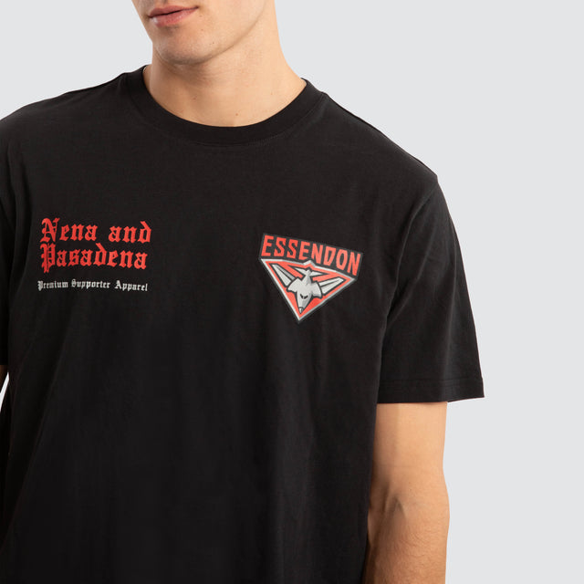 Model Wears Essendon Bombers AFL Vert Tee Jet Black T-Shirts in Black - Image 3