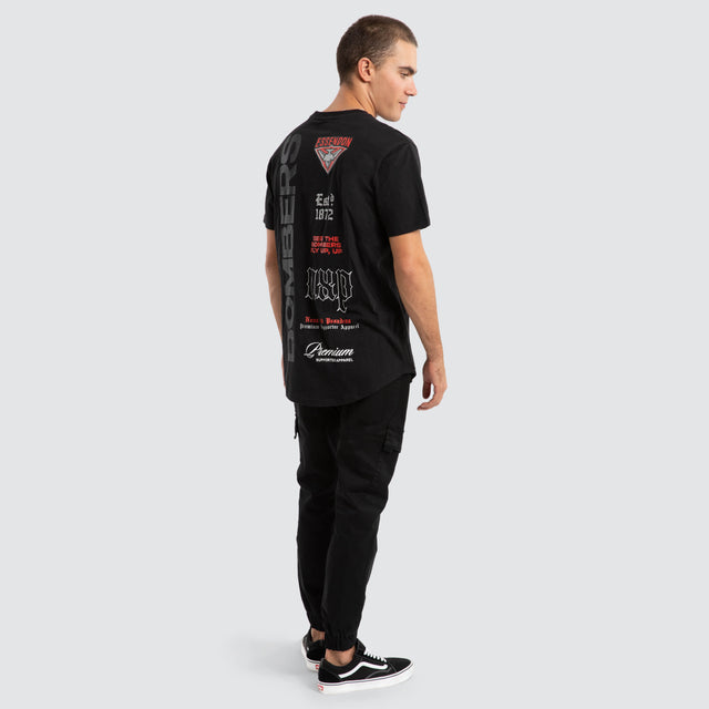 Model Wears Essendon Bombers AFL Vert Tee Jet Black T-Shirts in Black - Image 4