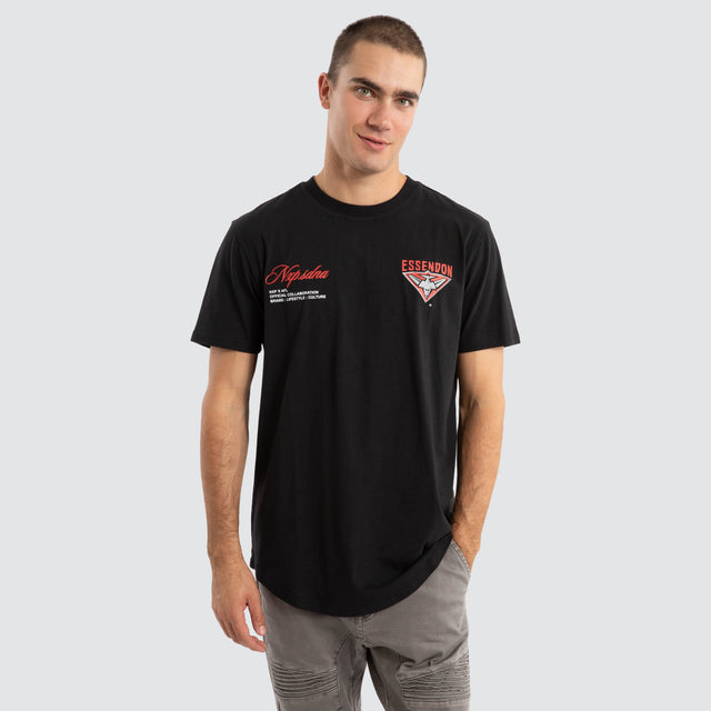 Model Wears Essendon Bombers AFL Prime Tee Jet Black T-Shirts in Black - Image 2