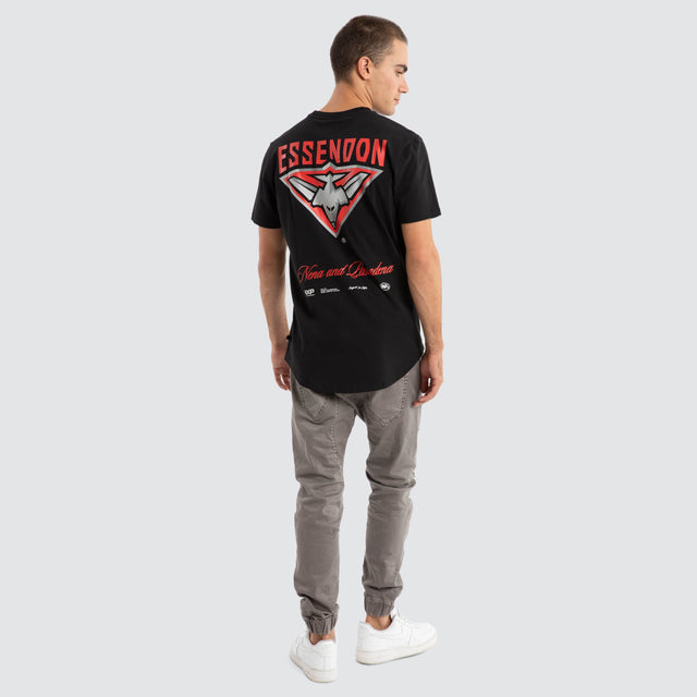 Model Wears Essendon Bombers AFL Prime Tee Jet Black T-Shirts in Black - Image 5