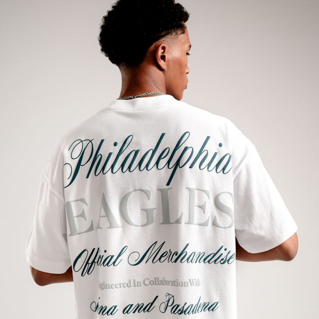 Model Wears Philadelphia Eagles NFL Raptor Tee White T-Shirts in White - Image 2
