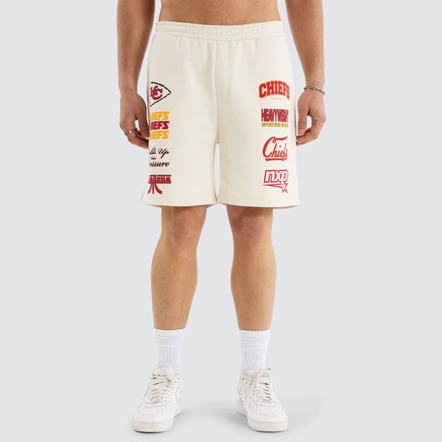 Model Wears Kansas City Chiefs NFL Shorts Tofu Shorts in Off-White - Image 7