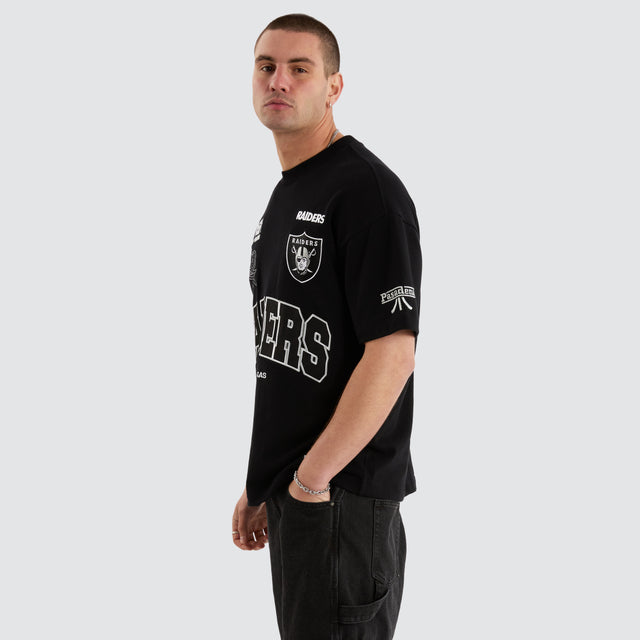Model Wears Las Vegas Raiders NFL Loopback Raptor Tee Jet Black T-Shirts in Black - Image 5