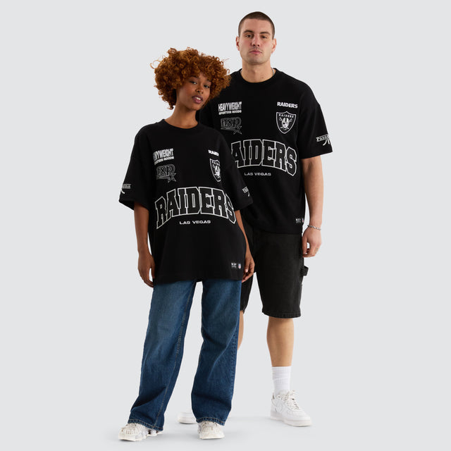 Model Wears Las Vegas Raiders NFL Loopback Raptor Tee Jet Black T-Shirts in Black - Image 8