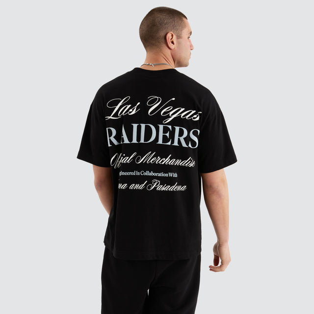 Model Wears Las Vegas Raiders NFL Raptor Tee Jet Black T-Shirts in Black - Image 1