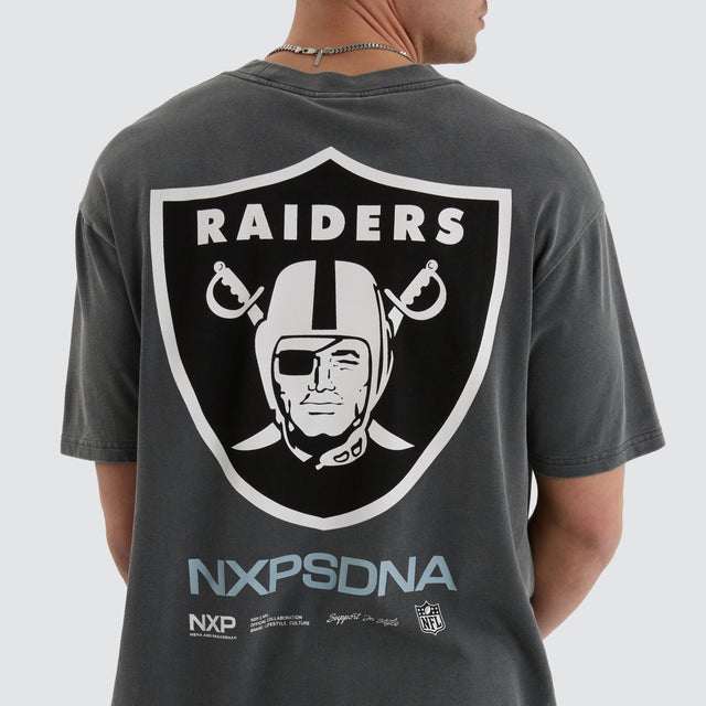 Model Wears Las Vegas Box Fit Tee  Pigment Charcoal T-Shirts in Grey - Image 6