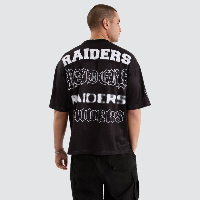 Model Wears Las Vegas Raiders NFL Mesh Jersey Tee Jet Black T-Shirts in Black - Image 1