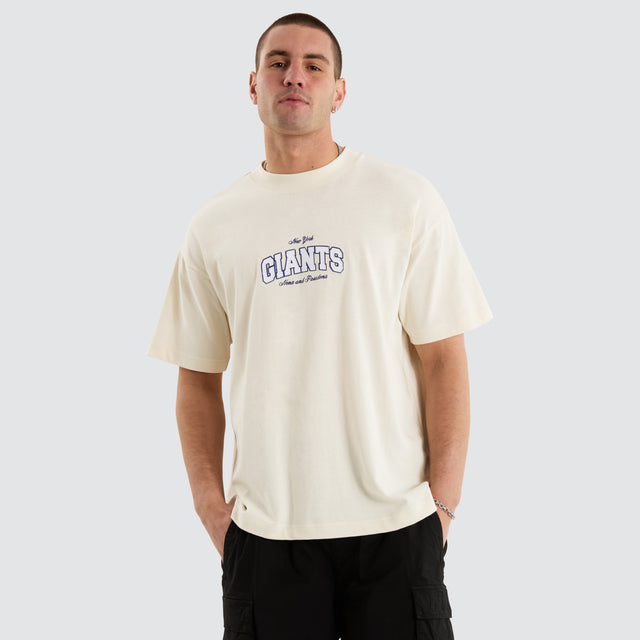 Model Wears New York Giants NFL Raptor Tee Tofu T-Shirts in Off-White - Image 1