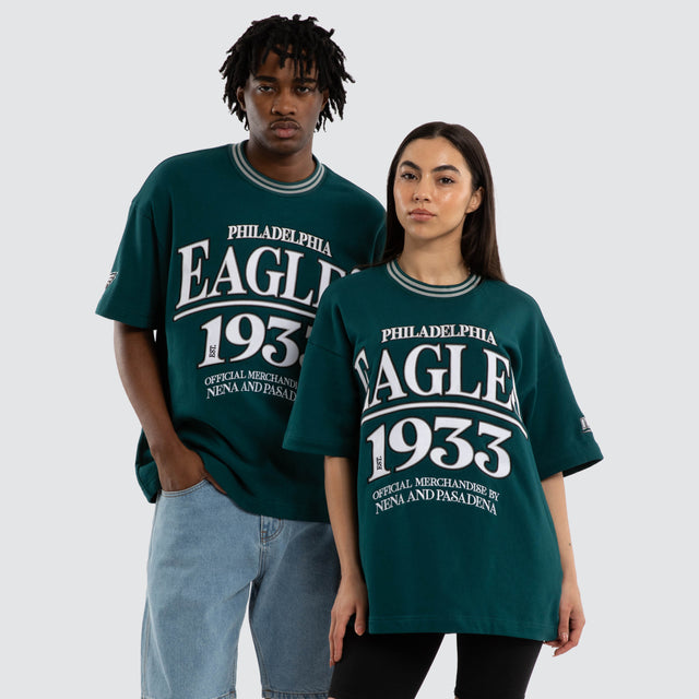 Model wears Philadelphia Eagles Game Tee Midnight Green T-Shirts in Green - Image 3