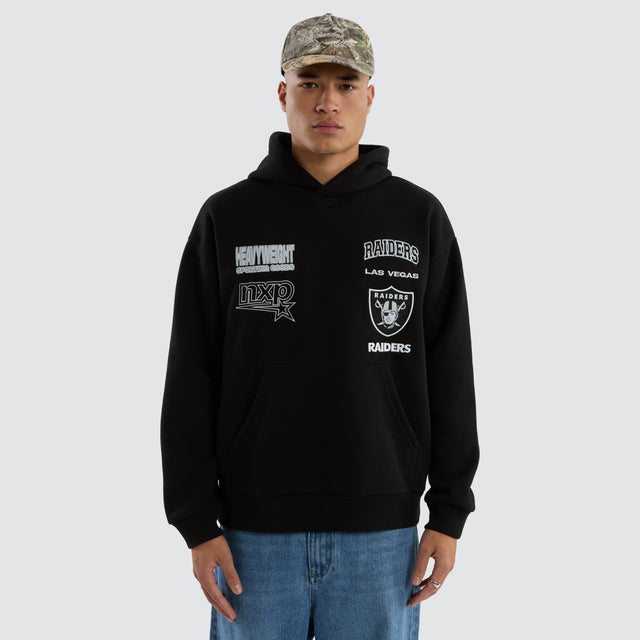 Model wears Las Vegas Raiders Surround Hoodie Jet Black Hoodies in Black - Image 4