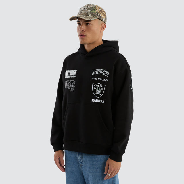 Model wears Las Vegas Raiders Surround Hoodie Jet Black Hoodies in Black - Image 5