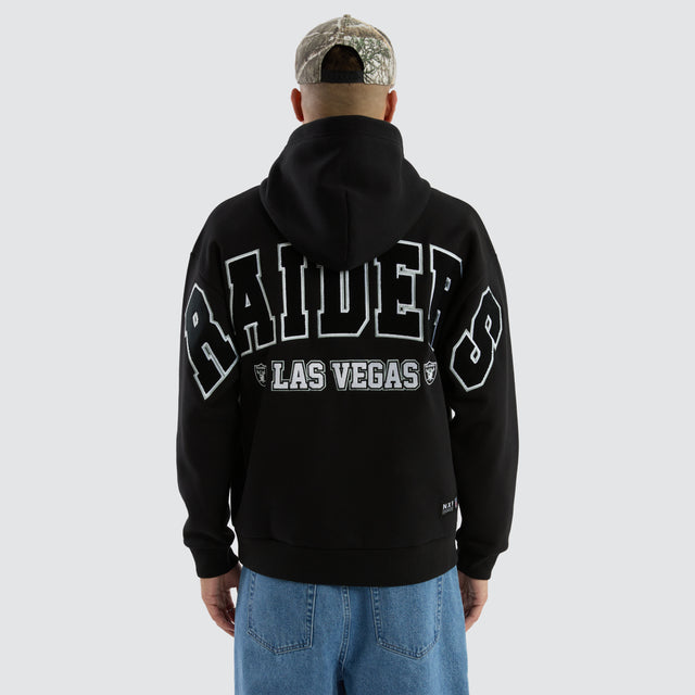 Model wears Las Vegas Raiders Surround Hoodie Jet Black Hoodies in Black - Image 6