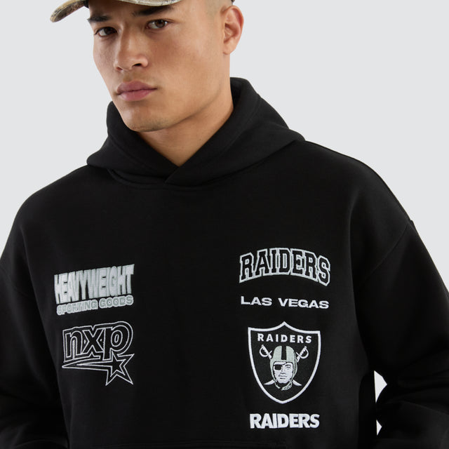 Model wears Las Vegas Raiders Surround Hoodie Jet Black Hoodies in Black - Image 3