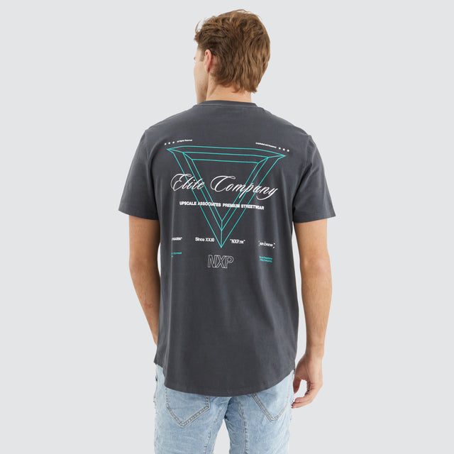 Model Wears Pavement Dual Curved Tee Pigment Asphalt T-Shirts in Grey - Image 2