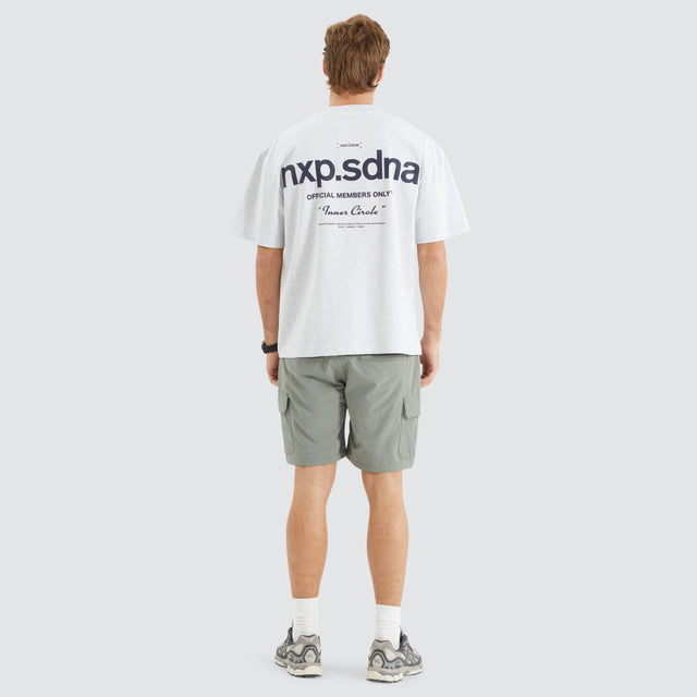 Model Wears Contagent Street Tee Snow Marle T-Shirts in Grey - Image 5