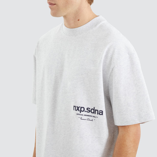 Model Wears Contagent Street Tee Snow Marle T-Shirts in Grey - Image 4