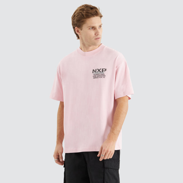 Model Wears Demand Street Tee Orchid Pink T-Shirts in Pink - Image 1
