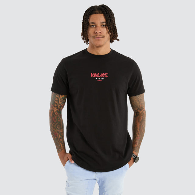 Model Wears Vector Dual Curved Tee Jet Black T-Shirts in Black - Image 2