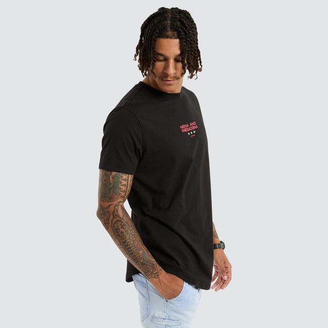 Model Wears Vector Dual Curved Tee Jet Black T-Shirts in Black - Image 6