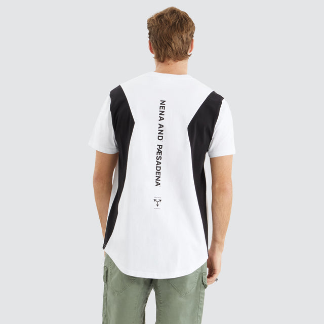 Model Wears Module Dual Curved Tee White/Black T-Shirts in White - Image 1