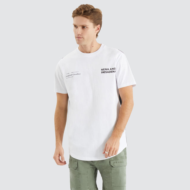 Model Wears Module Dual Curved Tee White/Black T-Shirts in White - Image 2