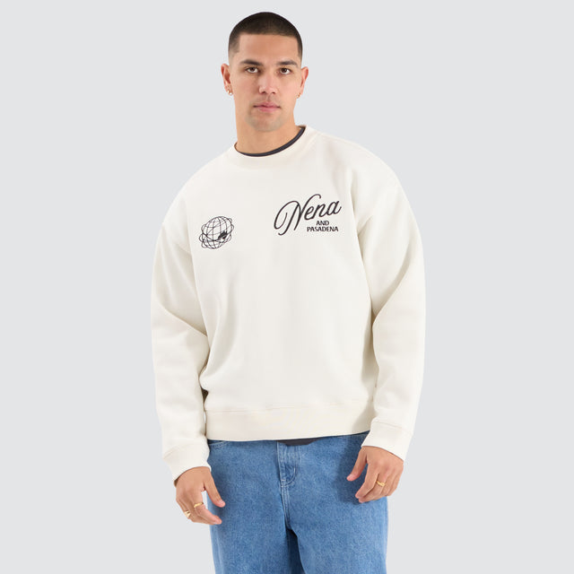 Model Wears Treaty Box Fit Jumper Tofu Jumpers in Beige - Image 1