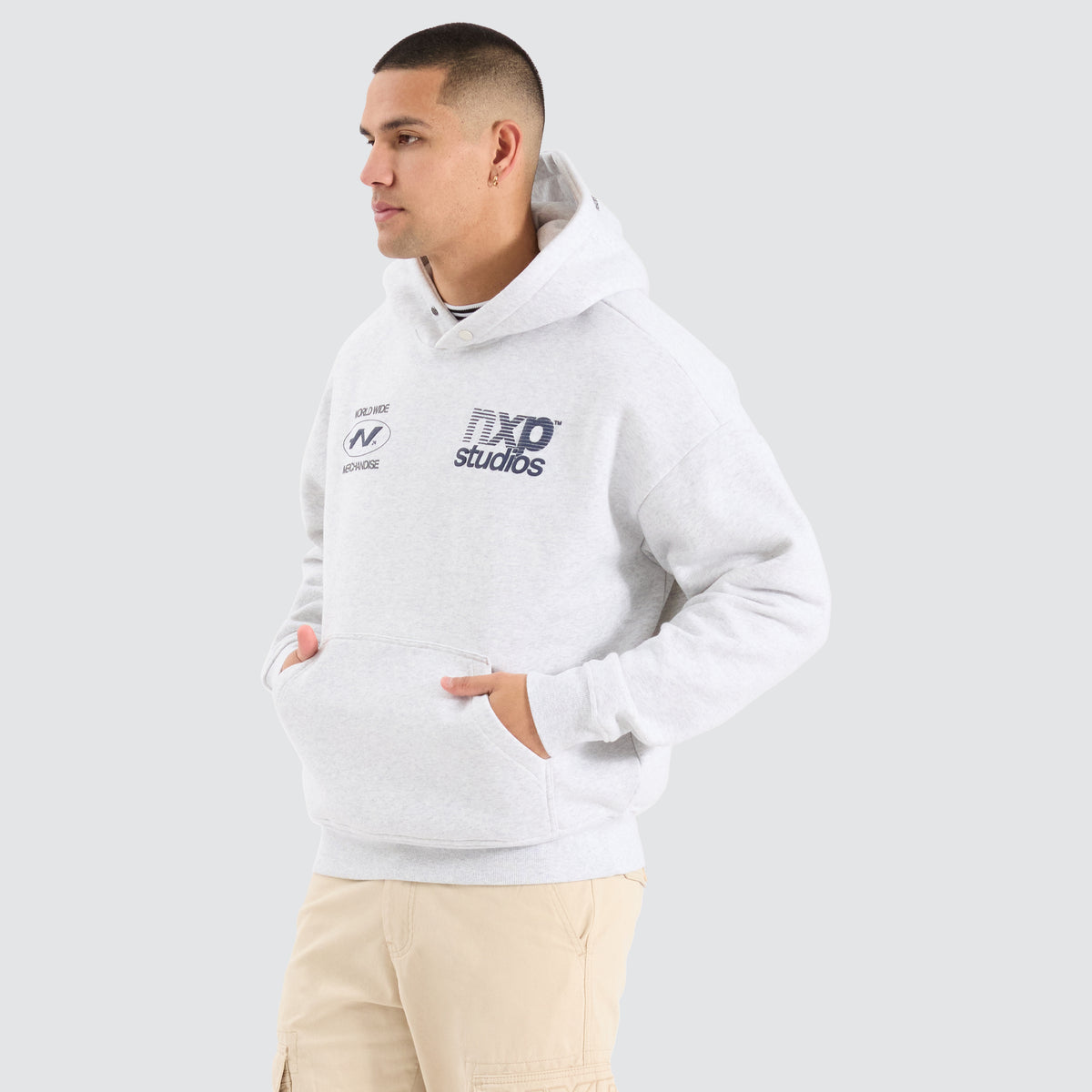 Common Need Bloomscape Zip Through Cropped Hoodie Snow Marle