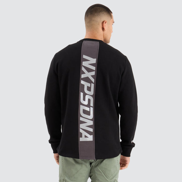 Model Wears Native Dual Curved Sweater Jet Black/Asphalt Jumpers in Black - Image 1