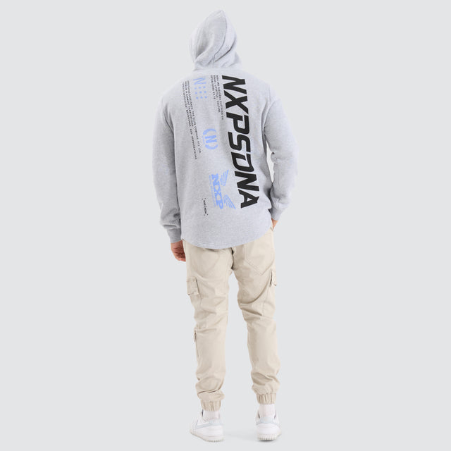 Model Wears Centaur Dual Curved Hoodie Grey Marle Hoodies in Grey - Image 5