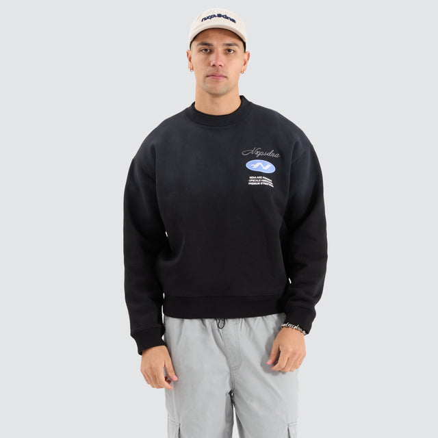 Model Wears Reservation Box Fit Sweater Jet black Jumpers in Black - Image 2