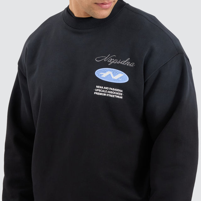 Model Wears Reservation Box Fit Sweater Jet black Jumpers in Black - Image 4
