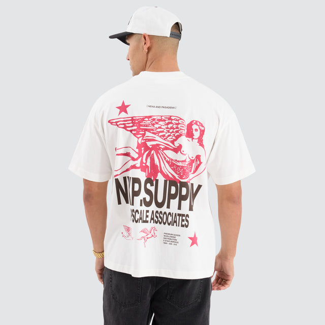 Model Wears Service Raptor Tee Natural white T-Shirts in White - Image 1