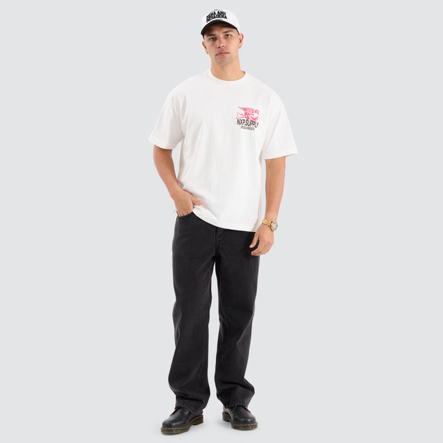 Model Wears Service Raptor Tee Natural white T-Shirts in White - Image 2