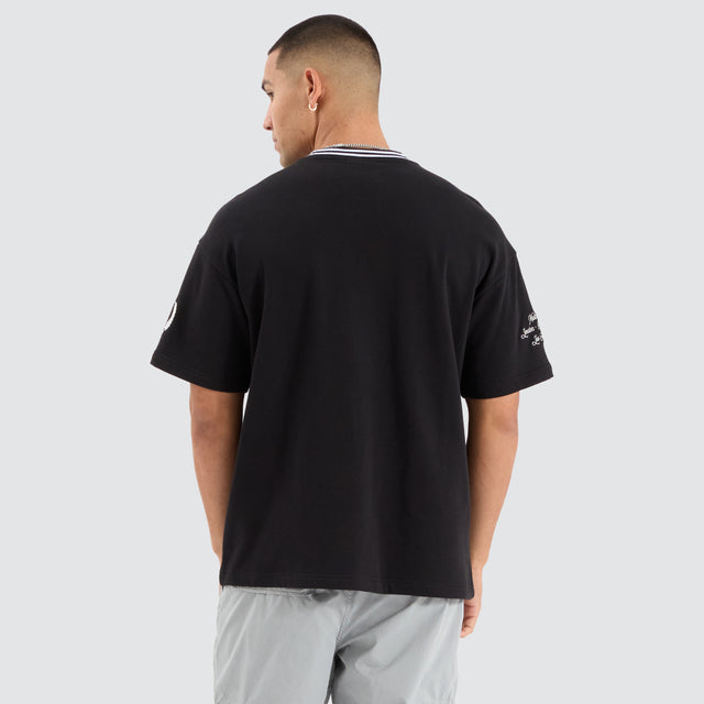 Model Wears Ante Loopback Raptor Tee Jet Black T-Shirts in Black - Image 4