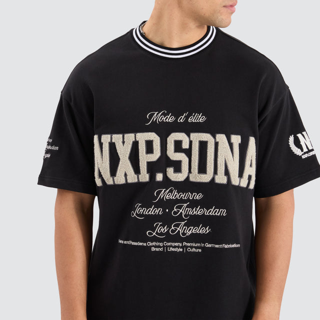 Model Wears Ante Loopback Raptor Tee Jet Black T-Shirts in Black - Image 3