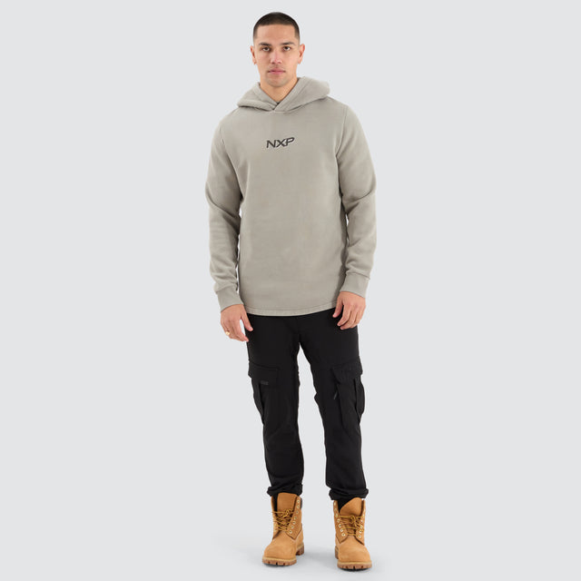 Model Wears Opium Dual Curved Hoodie Pigment Shadow Hoodies in Green - Image 5