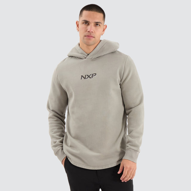 Model Wears Opium Dual Curved Hoodie Pigment Shadow Hoodies in Green - Image 2