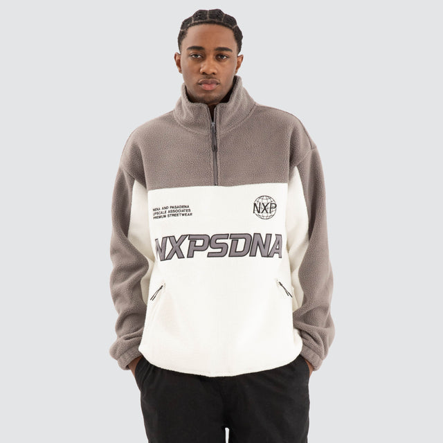 Model Wears Lineage Pullover Sweater Steel Grey Pullover in Grey - Image 1