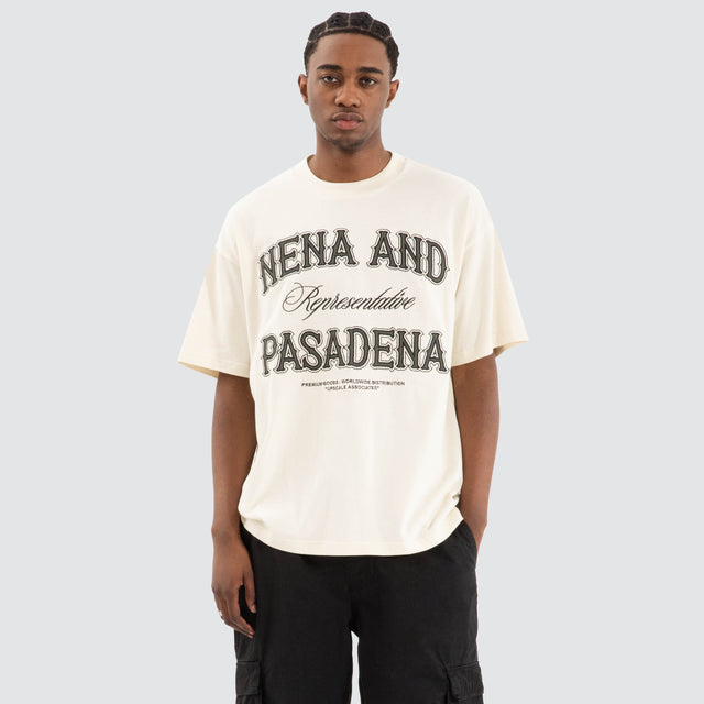 Model Wears Siege Raptor Tee Tofu Cream T-Shirts in Beige - Image 1
